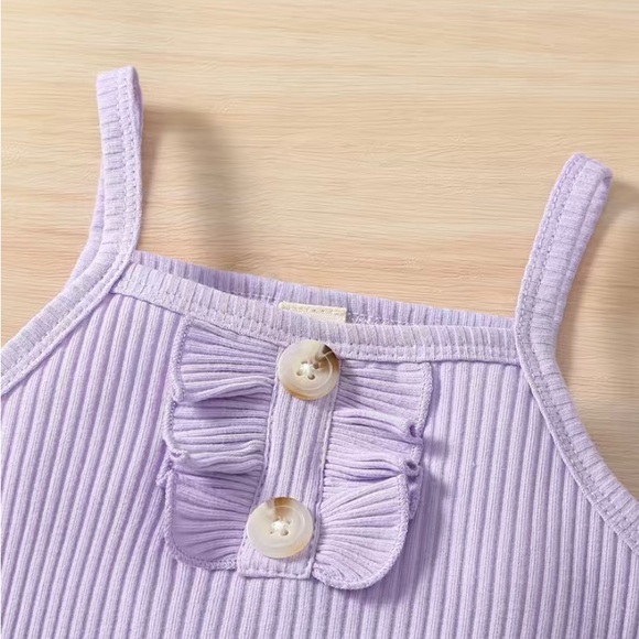2pc Toddler Girls Purple Cami with Ruffled Butterfly Trim Hemmed Shorts - Picture 4 of 5